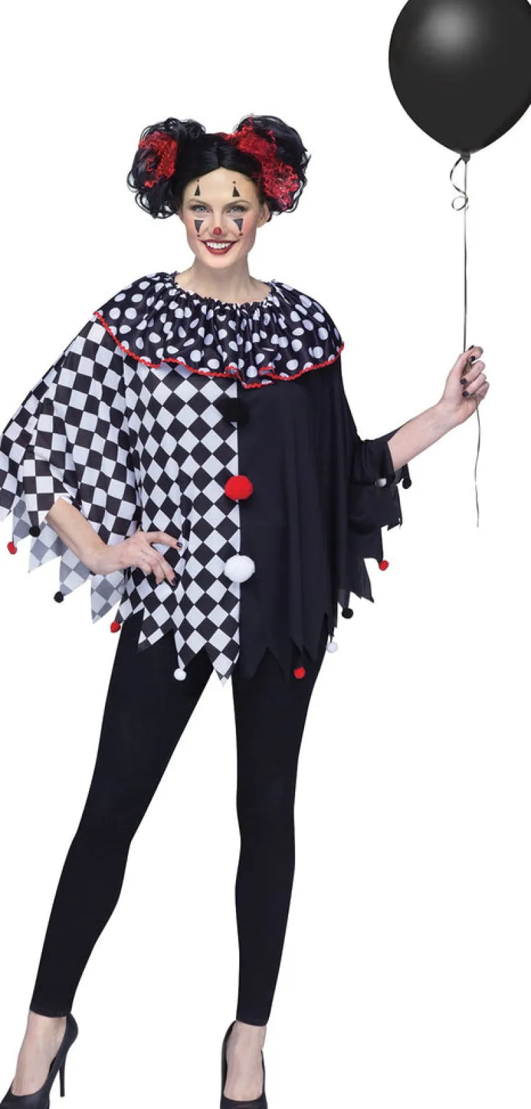 Adults Black and White Clown Costume Poncho