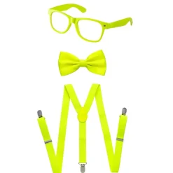 Adults/Teens Neon Suspender, Bowtie, & Glasses Accessory Set