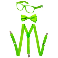 Adults/Teens Neon Suspender, Bowtie, & Glasses Accessory Set