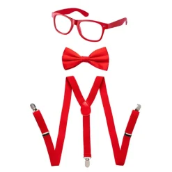 Adults/Teens Neon Suspender, Bowtie, & Glasses Accessory Set