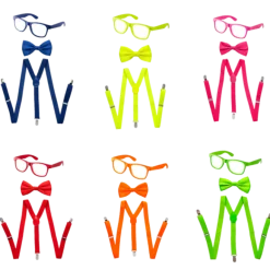 Adults/Teens Neon Suspender, Bowtie, & Glasses Accessory Set