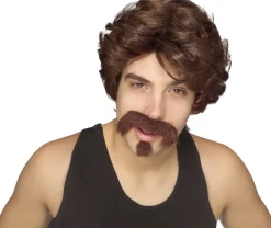 Big John Brown Wig Moustache and Goatee Costume Accessory Set