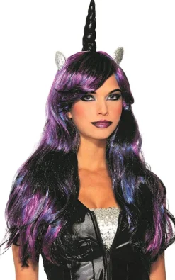 Black and Purple Unicorn Costume Wig with Horn