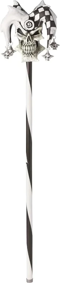 Black and White Psycho Jester Skull Cane Costume Prop Accessory