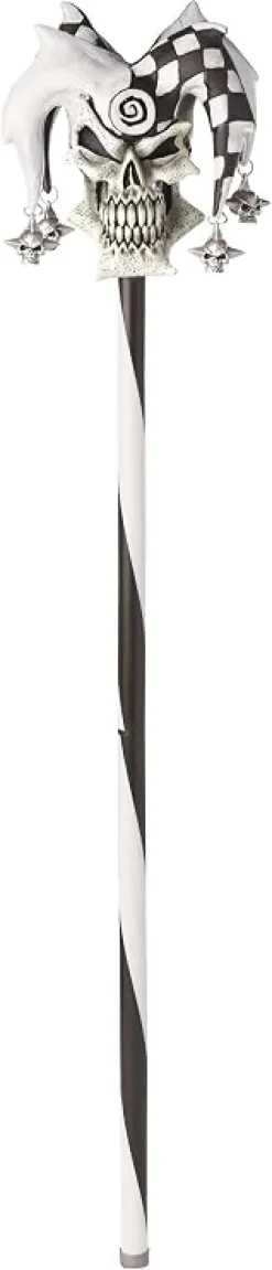 Black and White Psycho Jester Skull Cane Costume Prop Accessory
