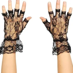 Black Lace Fingerless Gloves Costume Accessory