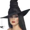 Black Velour Witch Hat with Attached Spider