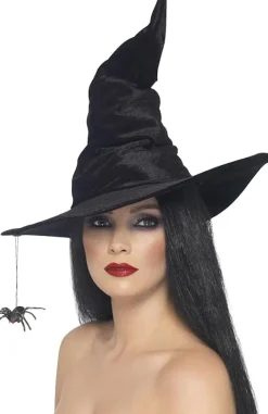 Black Velour Witch Hat with Attached Spider