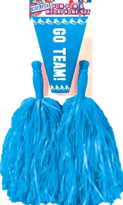 Blue Cheerleader Pom Poms and Megaphone Kit