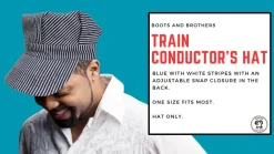 Blue Hickory Striped Train Conductor Engineer Hat