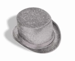Costume Top Hats Silver Glitter Top Hat