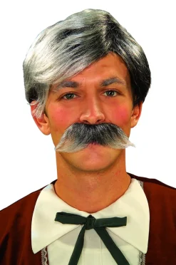 Costume Wig/Moustache Set Grey