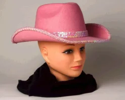 Deluxe Cowgirl Hat Pink with Silver Sequins