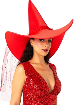 Elegant Red Witch Hat Costume Accessory