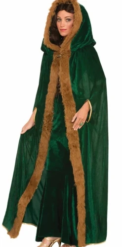 Faux Fur Trimmed Cape - Green - Fml
