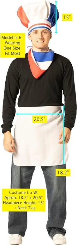 French Chef Hat, Scarf & Apron Costume Accessory Kit