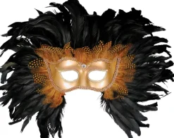 Gold and Black Feather Venetian Masquerade Costume Mask