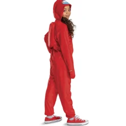 Kids Among Us Red Impostor Hooded Jumpsuit Costume