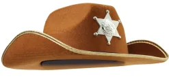 Kids Brown Cowboy Hat with Sheriff Star Badge