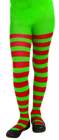 Kids Green & Red Striped Tights