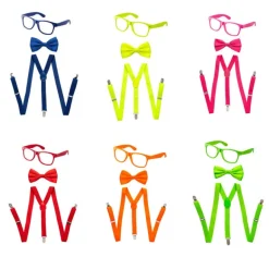 Kids Neon Suspender, Bowtie, & Glasses Accessory Set