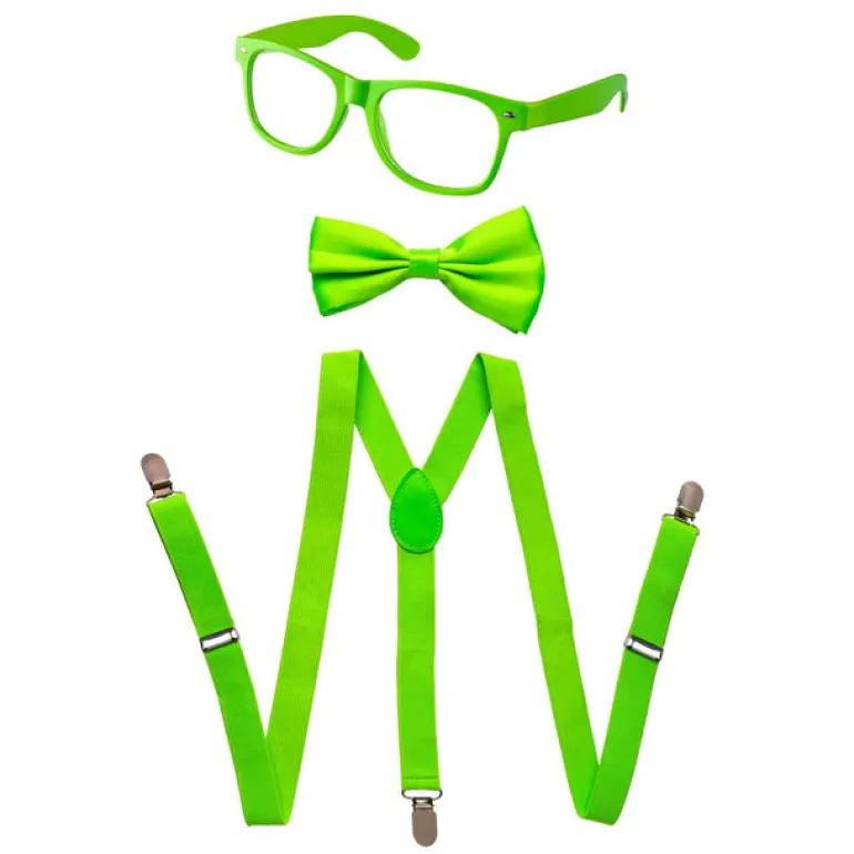 Kids Neon Suspender, Bowtie, & Glasses Accessory Set
