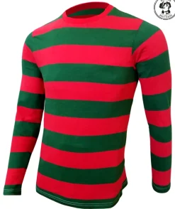 Mens Red & Green Nightmare on the Street Striped T-Shirt Costume