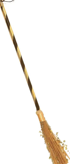 Metallic Gold & Black Witch Broom Costume Prop Accessory