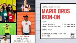 Nintendo Super Mario Bros Iron-on Decals (Mario, Luigi, Bowser, Da-bomb, Star, and Bullet Bill)