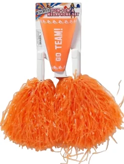 Orange Cheerleader Pom Poms and Megaphone Kit