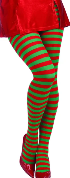 Red and Green Christmas Striped Tights