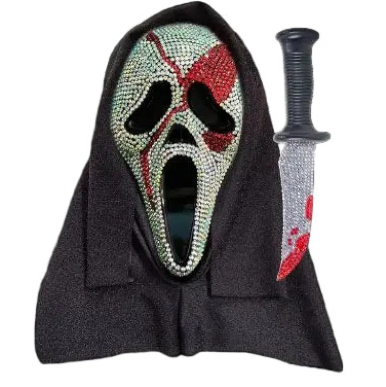 Scream Ghost Face Bloody Bling Costume Mask and Knife Set