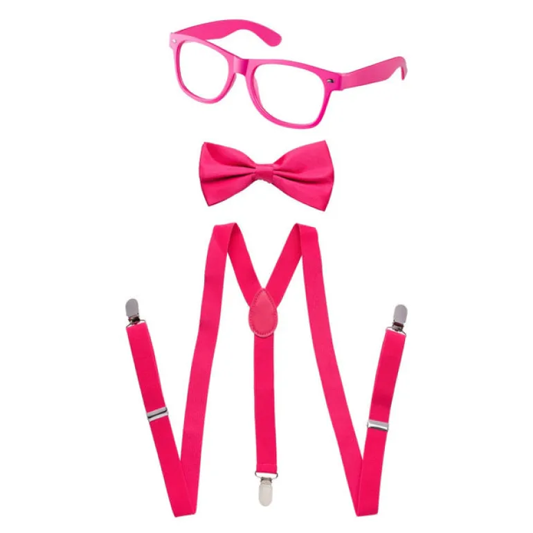 Toddlers Neon Suspender, Bowtie, & Glasses Accessory Set