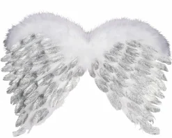 White Feather Angel Wings with Silver Glitter Costume Accessory