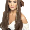 Womens Brown Hair and Bandanna Pirate Costume Wig