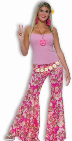 Womens Hippie Costume Pink Bell Bottom Pants