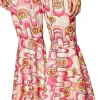 Womens Pink Flower Power Bell Bottom Hippie Costume Pants