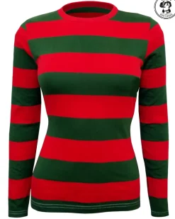 Womens Red & Green Nightmare on the Street Striped T-Shirt Costume